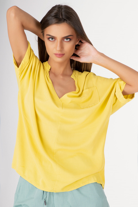 Дамска блуза от вискоза в жълто с къс ръкав