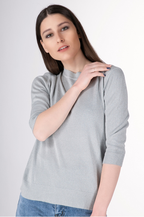 Дамска блуза фино плетиво в сиво ефект ламе