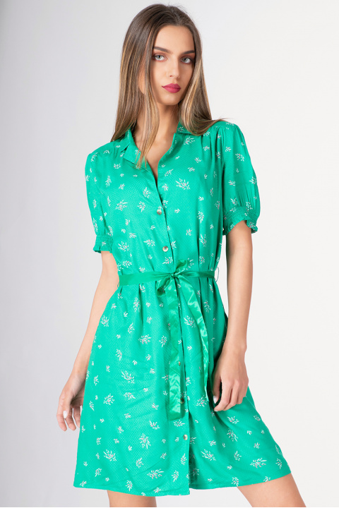 Дамска рокля в зелено с копчета и колан