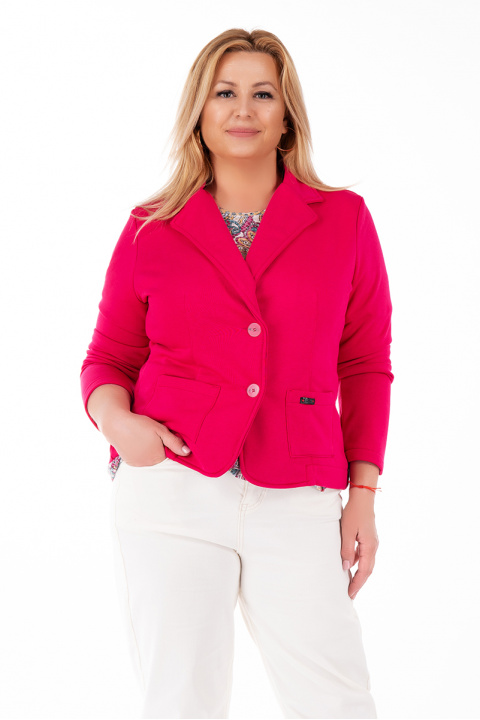 МАКСИ сако в цикламено розово с два джоба и текстилен елемент на джоба