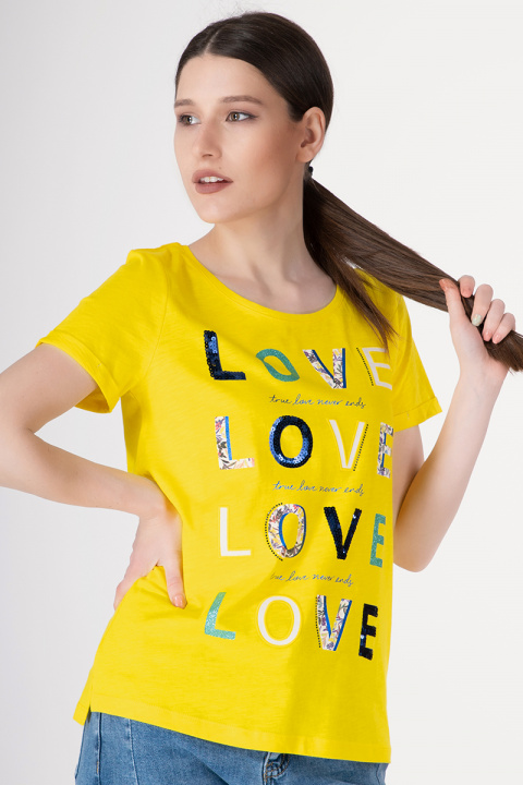 Дамска тениска с пайети и брокат в жълто