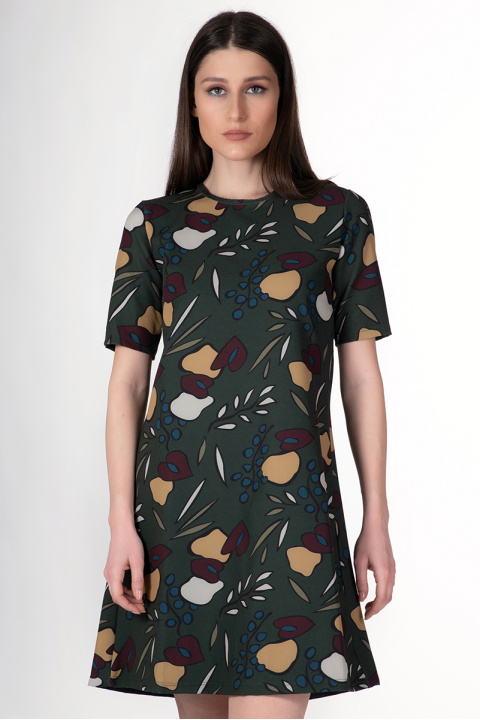 Рокля в цвят милитъри десен абстрактни плодове