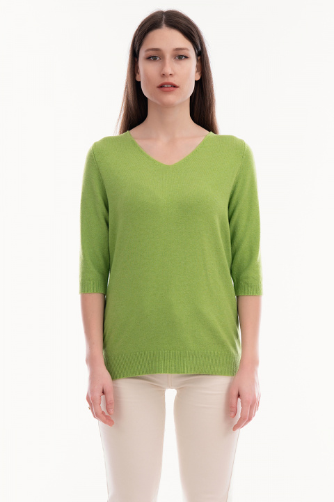 Дамска изчистена блуза от фино плетиво в зелено