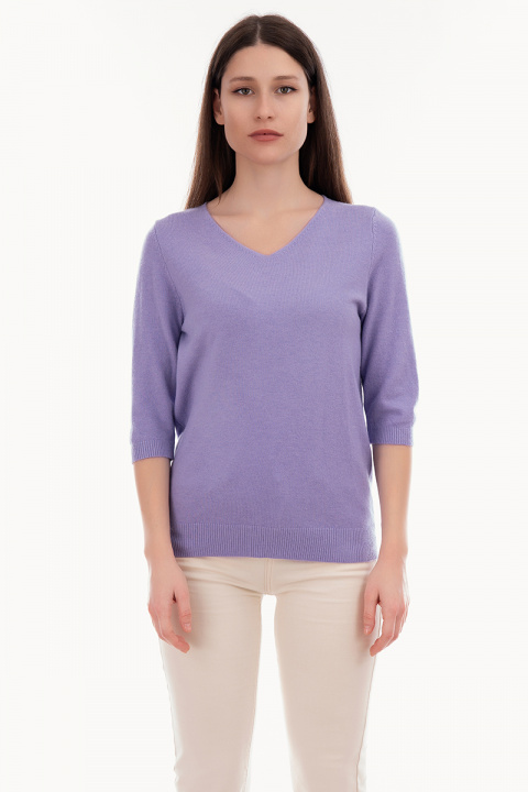 Дамска изчистена блуза от фино плетиво в лилаво