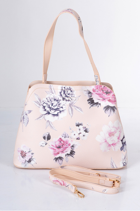 Дамска чанта в бежово с нежни цветя