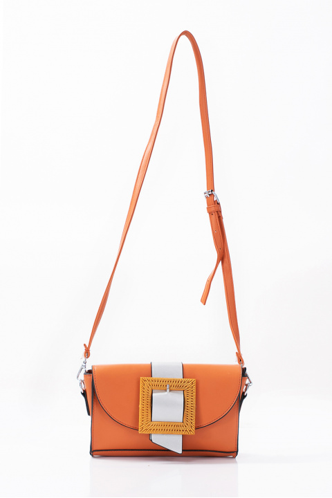 Дамска малка чанта в оранжево с дълга дръжка