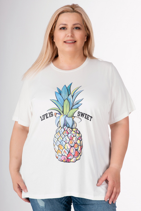 МАКСИ тениска в бяло с принт ананас