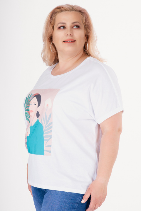 МАКСИ блуза в бяло със щампа на жена