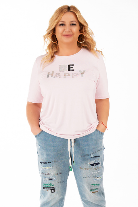 МАКСИ тениска от еластично трико в розово със сребриста щампа