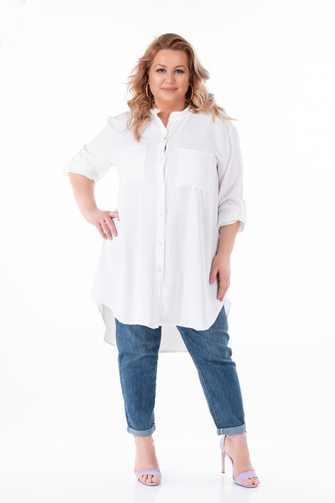 МАКСИ дълга риза тип туника в бяло с джобове отпред