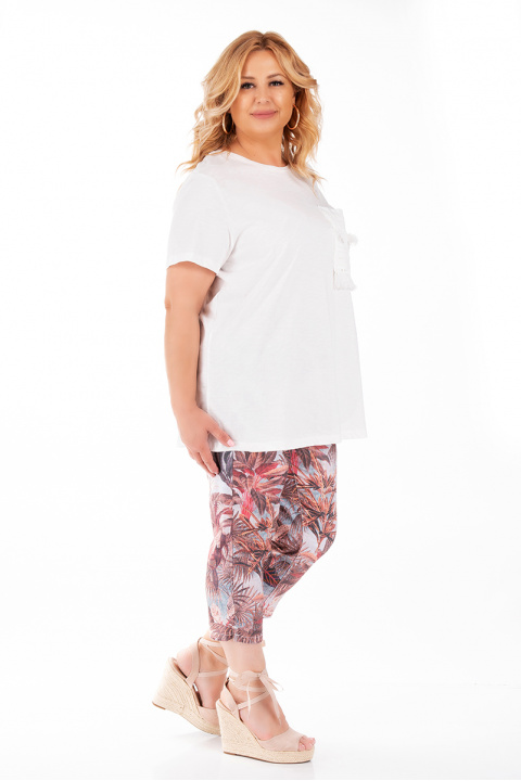 МАКСИ блуза в бяло с плетен джоб с ресни