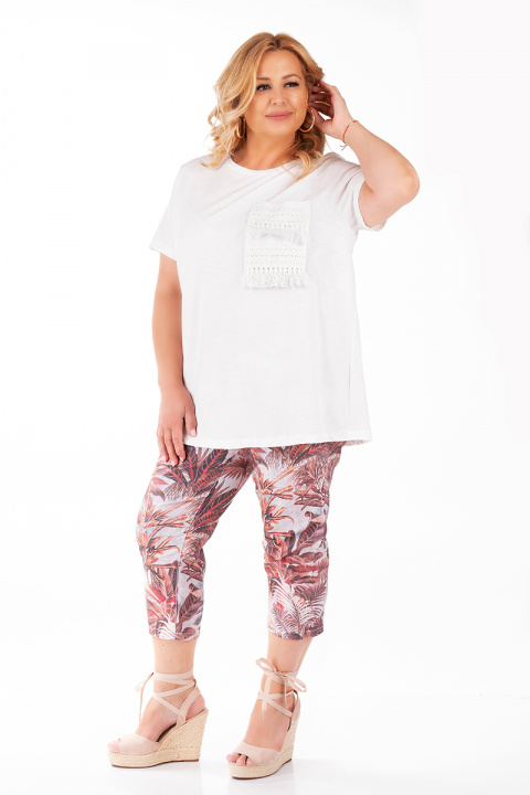 МАКСИ блуза в бяло с плетен джоб с ресни