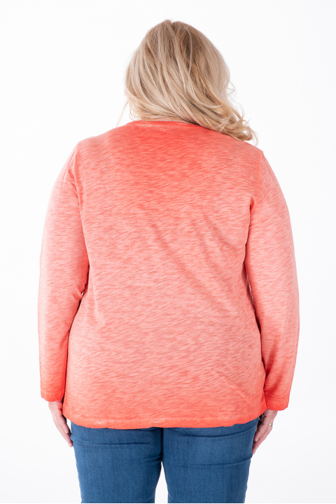 МАКСИ блуза в коралов цвят с брокатен надпис и малки пайети