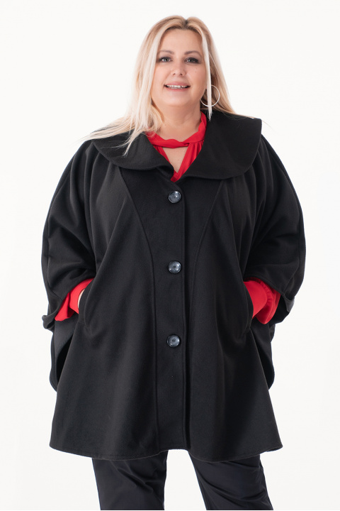 МАКСИ палто тип пелерина с джобове в черно