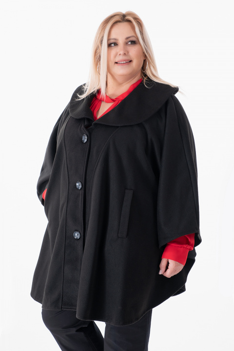 МАКСИ палто тип пелерина с джобове в черно