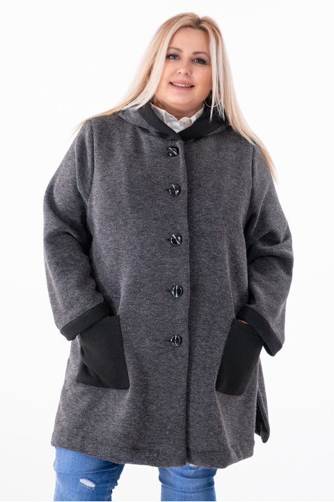 МАКСИ палто с права кройка с качулка в сиво с черна подплата