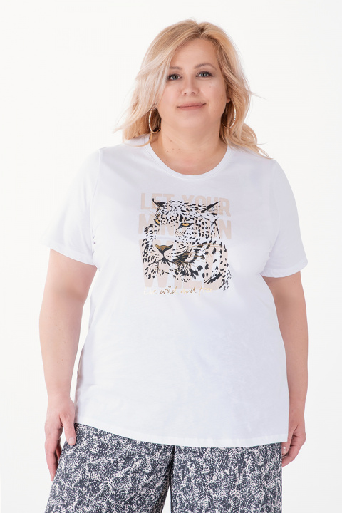МАКСИ тениска в бяло с щампа с леопард