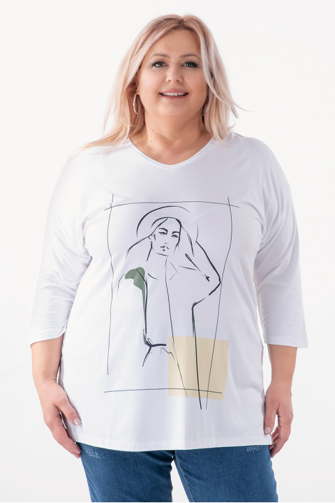 МАКСИ блуза в бяло с рисувана жена
