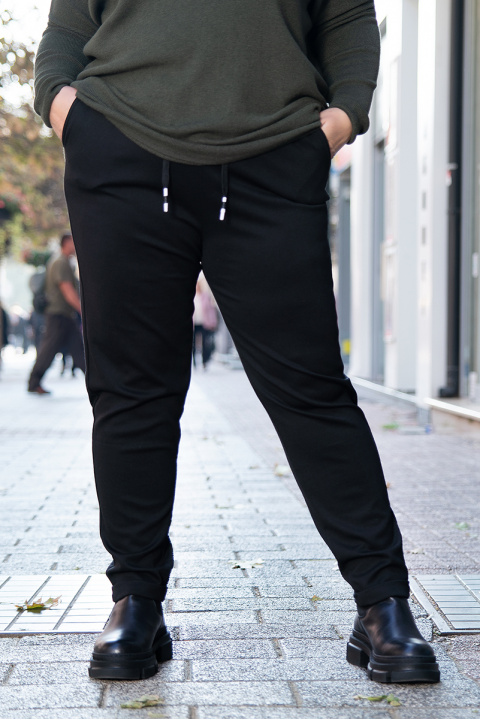 МАКСИ панталон от трико в черно с ластик и връзки в талията