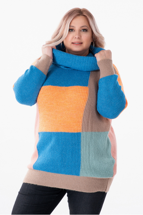 МАКСИ многоцветен пуловер с поло яка