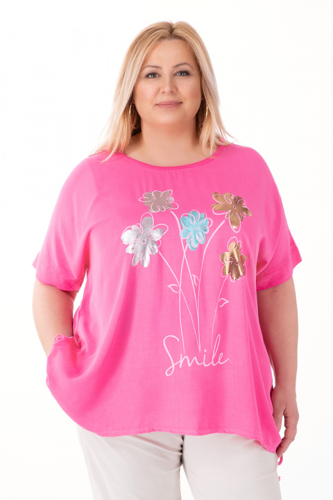 МАКСИ блуза в розово с щампа цветя и странични връзки