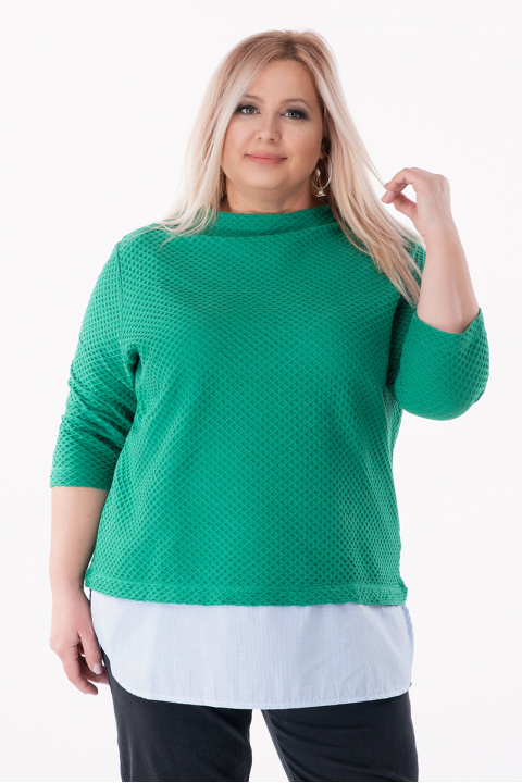 МАКСИ блуза тип туника в зелено от релефна материя с допълнителна платка