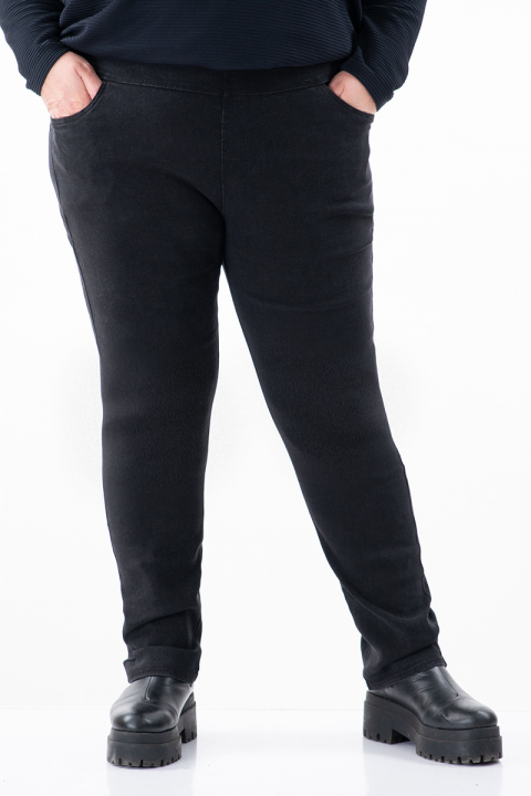 МАКСИ ватиран черен панталон от деним с ластик на колана