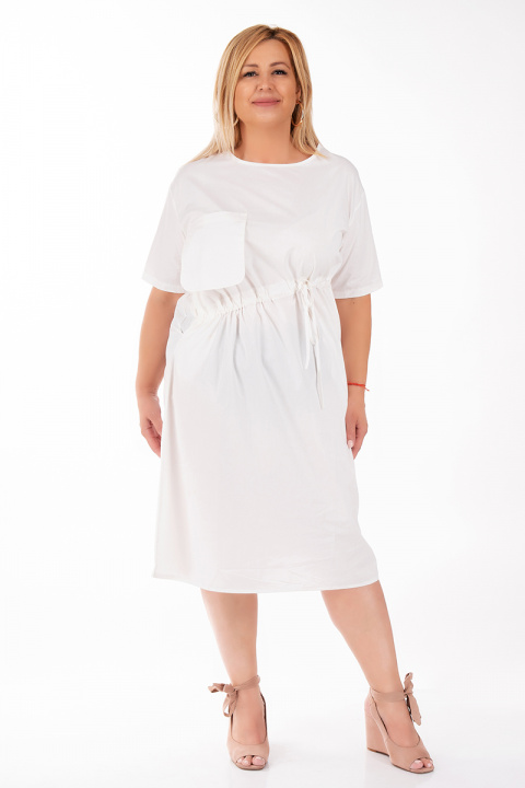 МАКСИ рокля от памук в бяло с връзка на талията