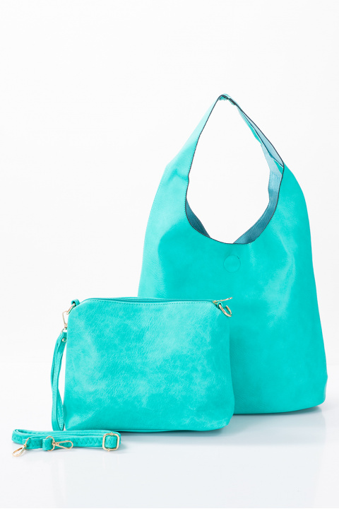 Дамска чанта тип торба в цвят тюркоаз с органайзер