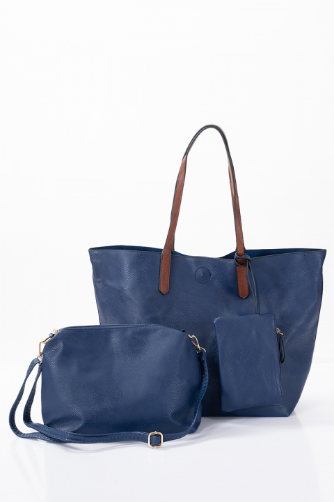 Дамска голяма чанта 3в1 в мастилено синьо