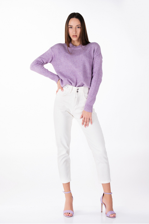 Дамски плетен пуловер в млечно лилаво