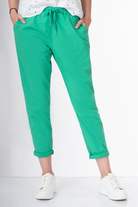 Дамски панталон от много тънък памук в зелено