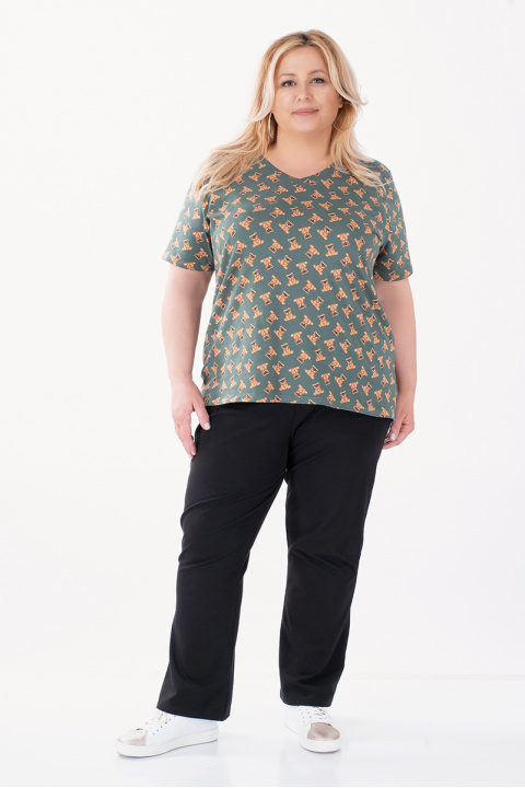 МАКСИ блуза в цвят милитъри с принт мечета с очила