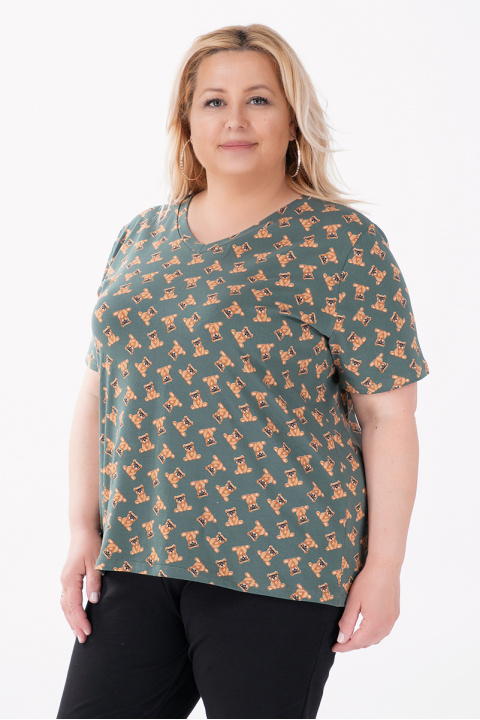 МАКСИ блуза в цвят милитъри с принт мечета с очила