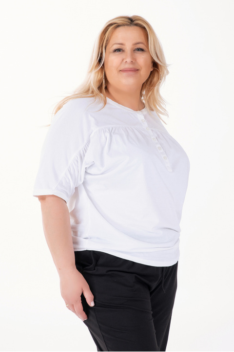 МАКСИ блуза в бяло с прилеп ръкав и платка с набор