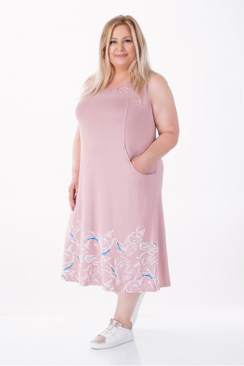 МАКСИ рокля в розово с бял принт в долната част