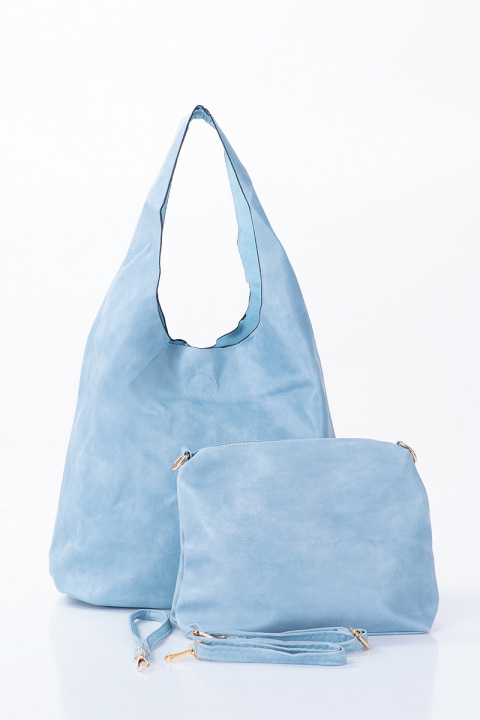 Дамска чанта тип торба 2в1 в синьо