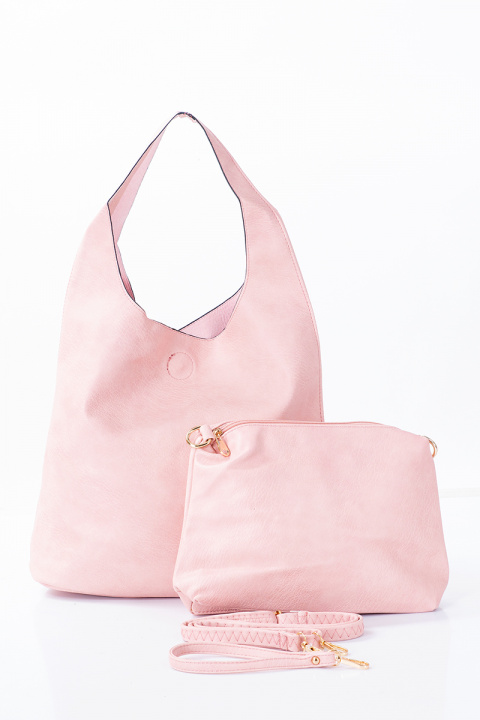 Дамска чанта тип торба 2в1 в бебешко розово
