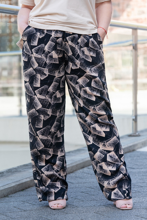 МАКСИ широк ефирен панталон в черно с бежов принт