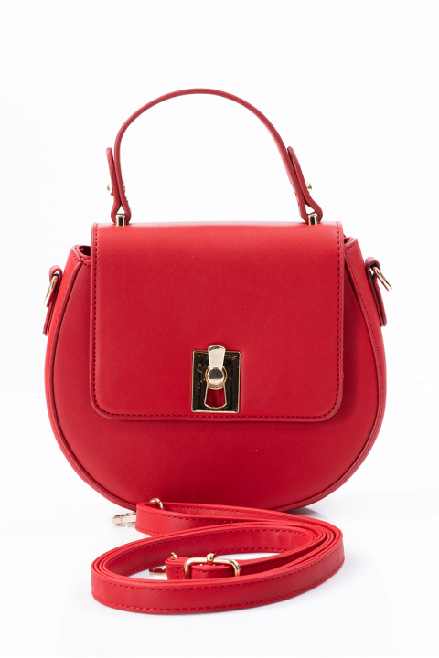 Дамска малка чанта в червено с метална закопчалка