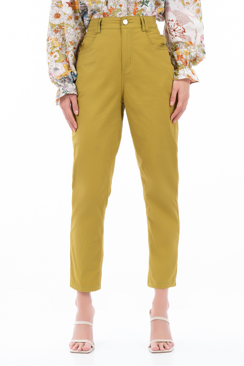 Дамски панталон от памук в цвят лайм