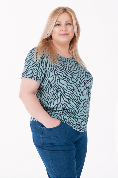 МАКСИ блуза в зелено със ситен принт черни сърца