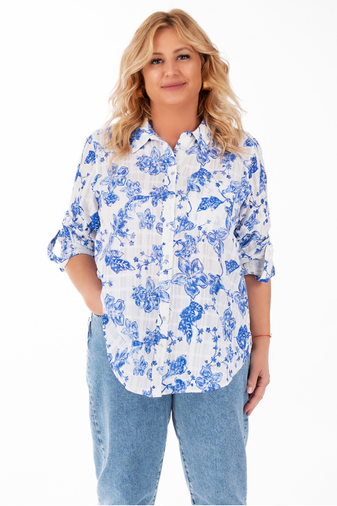 МАКСИ риза от памук в бяло с принт сини цветя