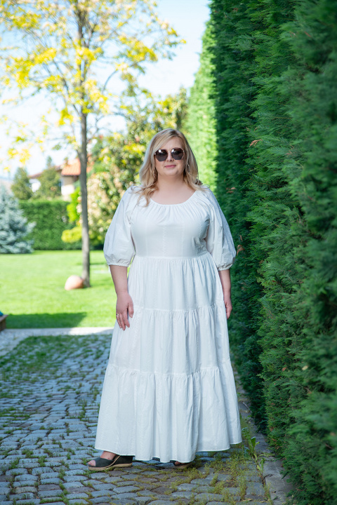 МАКСИ дълга рокля от памук в бяло