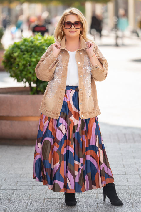 МАКСИ дънково яке в светлокафяво с бродирана апликация