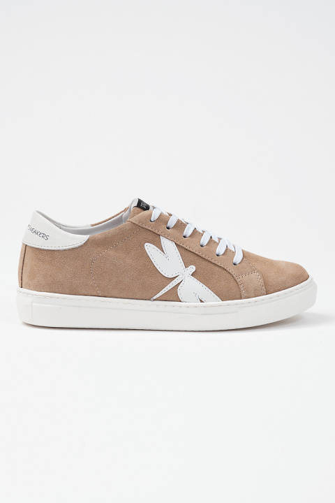 Beige Classic Sneakers with White Dragonfly
