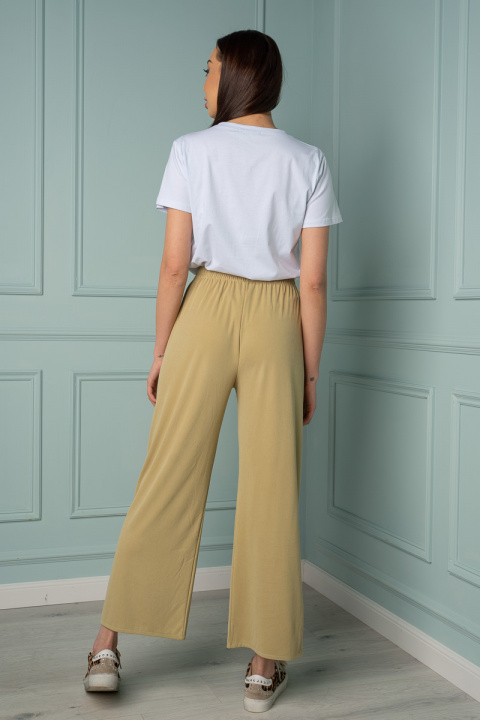 Дамски панталони в зелено със широк ластик и връзка