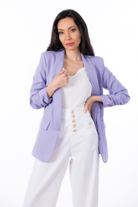 Дамско издължено сако в лилаво с набран ръкав