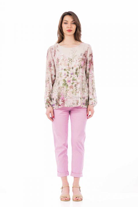Дамски панталони в розово с плетен текстилен колан