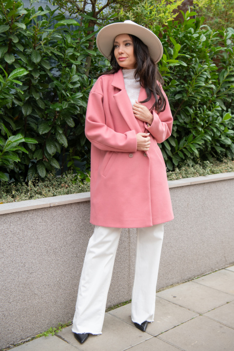 Дамско палто в розово с цветна подплата